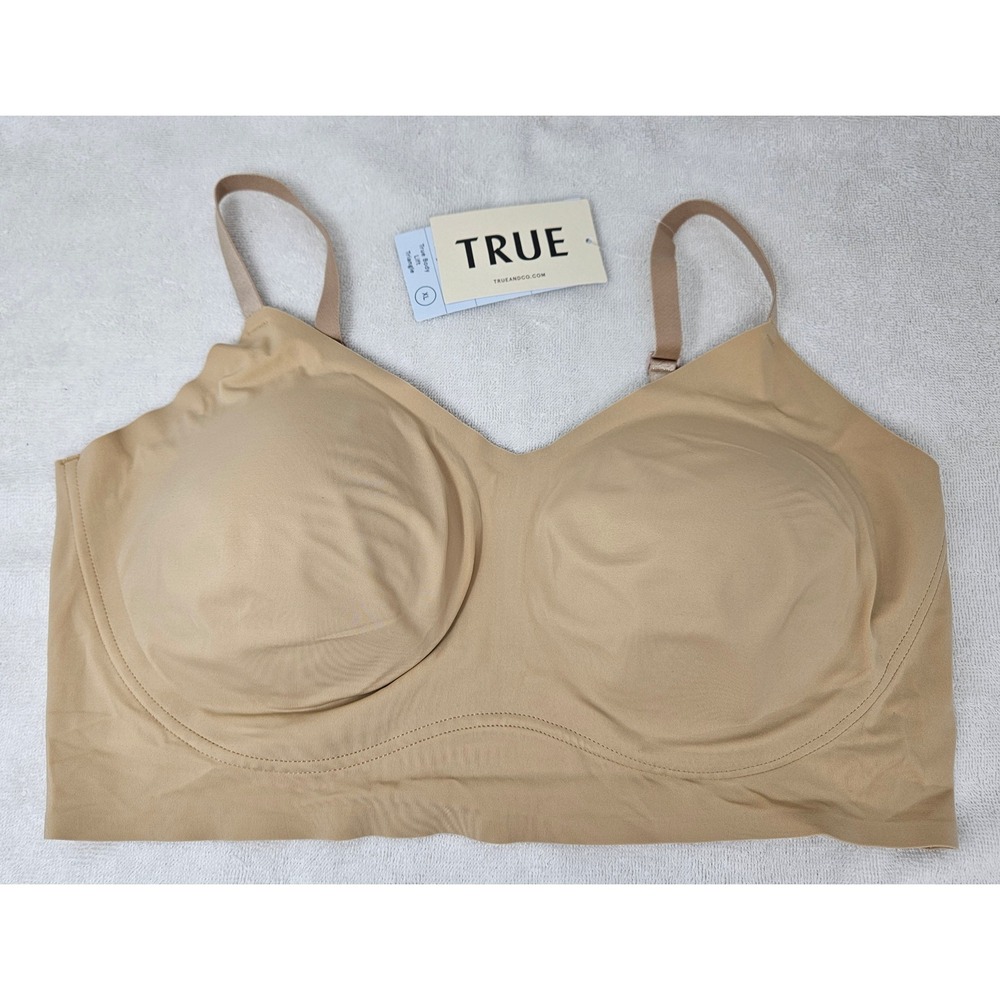 True & Co Women's True Body Lift V-Neck Padded No-Wire Bra, Desert, Size XL, NEW